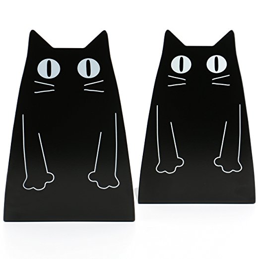 Fasmov Cartoon Cat Bookends Nonskid Bookend,1 Pair(Black)