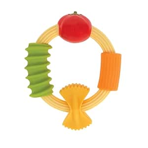 Nuby Pasta Ring Teether - Soft Silicone, Multi-Textured Surface, Easy Grip, Teething Relief for Babies 3  Months