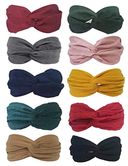 QiKoKo 10 Pack Headbands for women Boho Bands Twisted Headband Criss Cross Head wraps Bows Hair Accessories for Women and Girls (10pack_204)