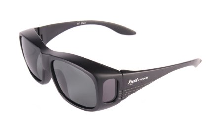 Rapid Eyewear Matt Black Fashion POLARISED OVERGLASSES UV400 Sunglasses That Fit Over Glasses for Men and Women
