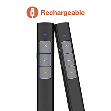 Aero Rechargeable Slide Changer with Laser Pointer Pen. No Battery needed. Presentation Remote Wireless Presenter Clicker. 1 Year Warranty (with Cloth Pouch). Works with Mac Windows PC Powerpoint Keynote.