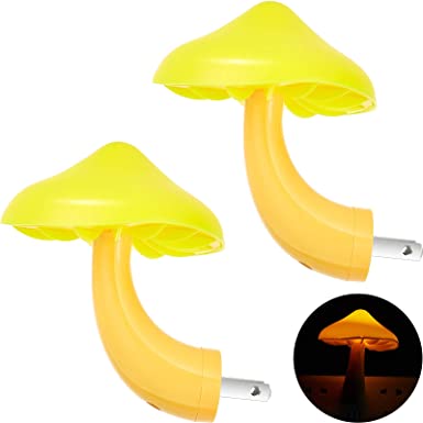 2 Pieces LED Mushroom Night Lamp Plug in Lamp Mushroom Night Light Magic Mini Mushroom Warm Yellow Night Lights for Adults Kids Thanksgiving Christmas