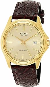 Casio MTP1183Q-9A Men's Gold Tone Gold Dial Leather Band Analog Date Watch