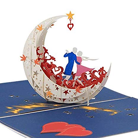 3D Pop Up Happy Anniversary Card- A Dance on Moon Boat to The Edge of The World (Large Size) - Anniversary Gifts for Her, Happy Birthday Card for Wife, Miss You Card, Valentines Day Card