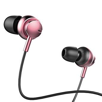 In Ear Headphones Earphones Sports Earbuds with Mic and Volume Control Noise Cancelling Stereo Bass Wired for iPhones Samsung HTC Xiaomi Android Smartphones ROCK Mubow Earphones (Rose gold)