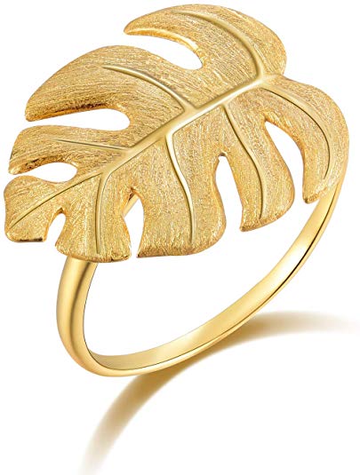 Lotus Fun S925 Sterling Silver Rings Monstera Leaves Open Ring Handmade Jewelry Unique Gifts for Women and Girls