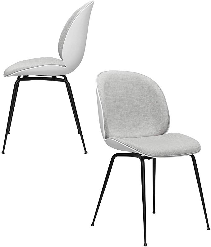 Whitney Mid Century Modern Beetle Side Chairs, Set of 2 - Upholstered and Commercial Grade (Light Grey)