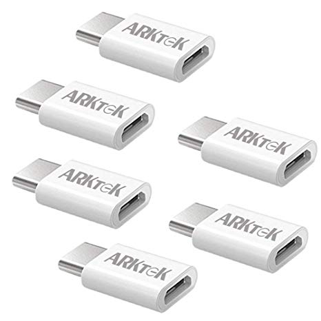 ARKTEK USB-C Adapter, Type C (Male) to Micro USB (Female) Converter Charging Sync for Galaxy S10 Note 9, Pixel 3 and more (White, Pack of 6)