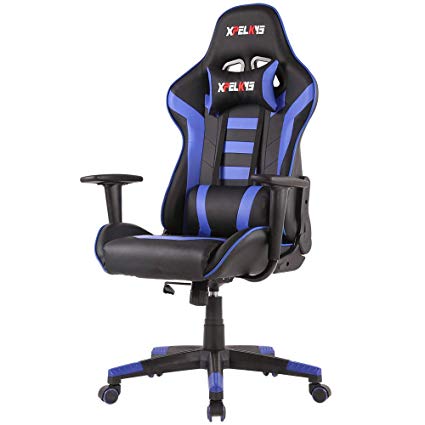 XPELKYS Gaming Office Chair Computer Desk Chair Racing Style High Back PU Leather Chair Executive and Ergonomic Style Swivel Chair with Headrest and Lumbar Support (Blue-09)