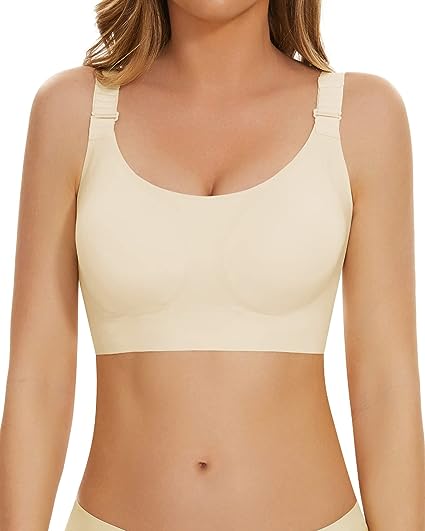 Women Wireless Full Coverage Bras for Back Fat Smoothing Comfortable Bralettes with Support Adjustable Padded No Underwire