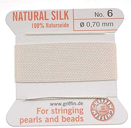 Beadaholique Griffin Silk Beading Cord and Needle, Size 6, White