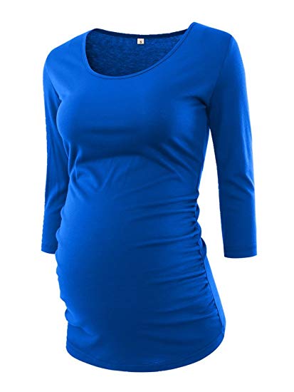 BBHoping Women's V Neck T Shirt Classic Side Ruched Pregnancy Maternity T-Shirt Tops