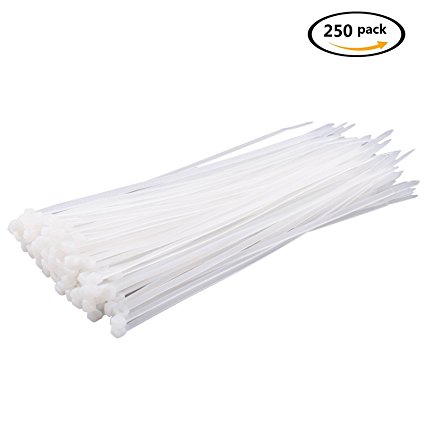 Zip Ties, 250 Pieces,10” with 5mm Width ,Durable and Stable Ideal Cable Organizer, Tie Straps or Wire Wraps,for Quick Fix Tie Wire Home Repair, Camping and More by Holeco (White)