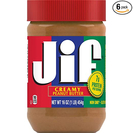 Jif Creamy Peanut Butter, 16 Ounces (Pack of 6), 7g (7% DV) of Protein per Serving, Smooth, Creamy Texture, No Stir Peanut Butter