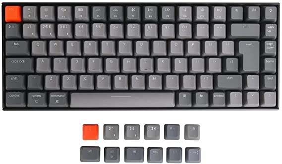 Keychron K2 Wireless Bluetooth/USB Wired Gaming Mechanical Keyboard, Compact 84 Keys ISO-UK-Layout RGB LED Backlight N-Key Rollover, Plastic Frame for Mac Windows, Gateron Blue Switch, Version 2