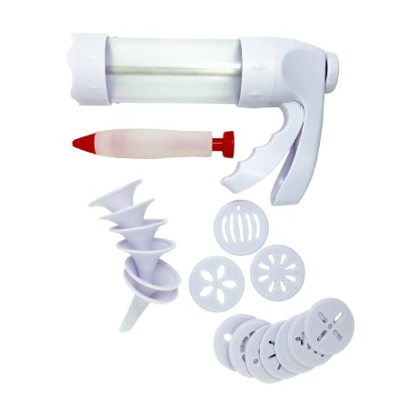 DOB Cookie Press with 12 Cookie Discs and 6 Nozzles, White