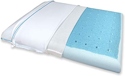 Bluewave Bedding Slim Max Cool Gel Memory Foam Pillow with CarbonBlue - Thin and Flat Design for Spinal Alignment, Better Breathing and Enhanced Sleeping (Standard)