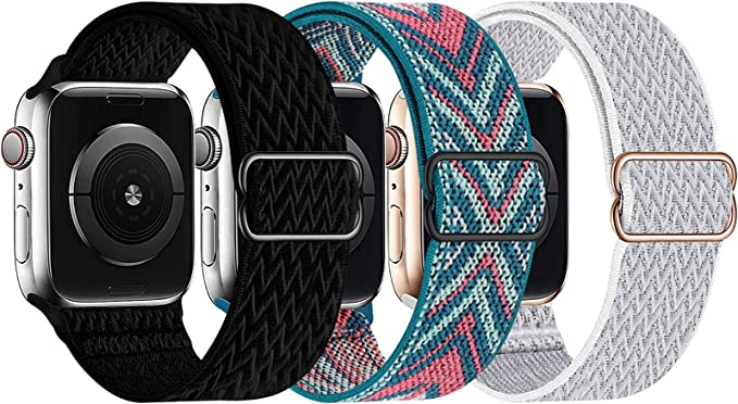 GBPOOT 3 Pack Stretchy Solo Loop Compatible with Apple Watch Bands 38mm 40mm 41mm 42mm 44mm 45mm,Adjustable Braided Sport Elastic Nylon Wristband for iWatch Series 7/6/SE/5/4/3/2/1