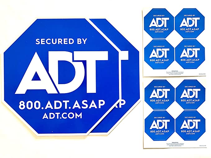 2 ADT Yard Signs Plus 8 Security Doors and Windows Decals, Post not Included - Outdoor Surveillance Alarm Deterrent