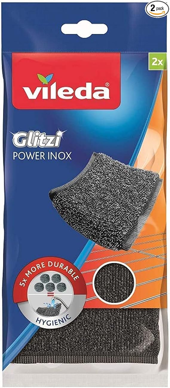 Vileda Glitzi Power INOX Steel Sponge for Stubborn Dirt, 2 Pieces
