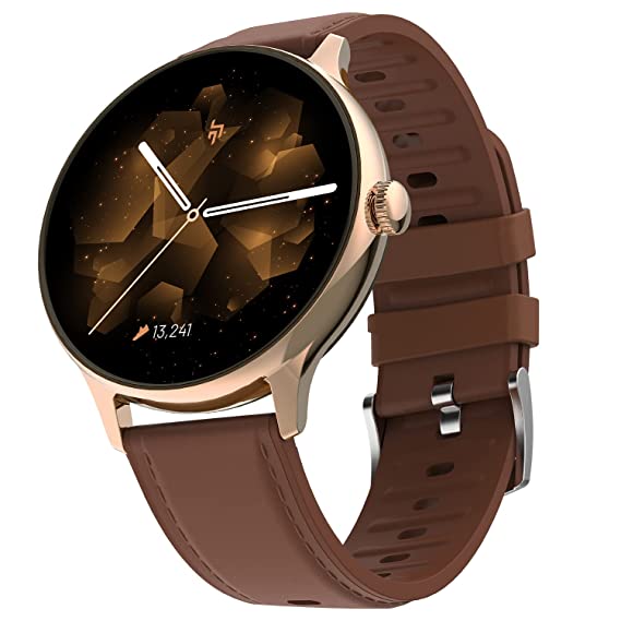 Crossbeats PRIZM Super Retina AMOLED Smart Watch with Personalized Always on Display, AOD Screen, Fast Charging, Hindi Language, Health Vitals with Temperature Sensor, Leather Strap-Gold