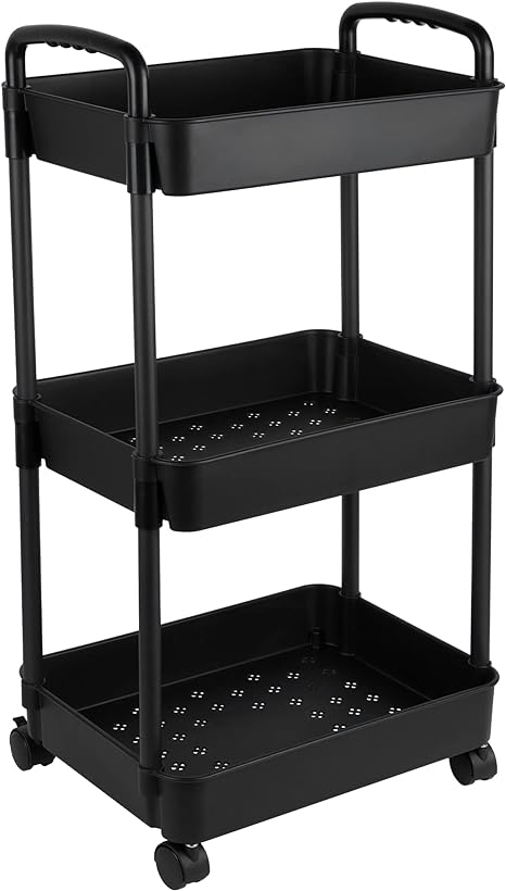 Vtopmart 3 Tier Rolling Cart with Wheels, Detachable Utility Storage Cart with Handle and Lockable Casters, Heavy Duty Storage Basket Organizer Shelves, Easy Assemble for Office, Bathroom, Kitchen