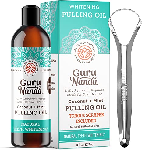 GuruNanda Oil Pulling (8 Fl.Oz) Coconut and Peppermint Oral Health, Healthy Teeth Gums, Mouthwash Alcohol Free, Whitening, Helps Bad Breath Freshens Mouth, 236.5 millilitre, Pack 1
