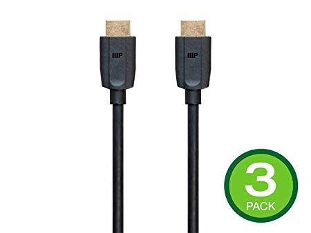 Monoprice Ultra 8K High Speed HDMI Cable - 3 Feet - Black (3-Pack) 48Gbps, 8K, Dynamic HDR, eARC, UHDTV, AMD FreeSync - DynamicView