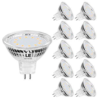 LE MR16 GU5.3 LED Light Bulbs, Full Glass Cover, 35W Halogen Equivalent, 2700K Warm White, 3.5W 330lm, 120 degree Flood Beam Angle, LED Bulb Replacement for Recessed Lighting, Pack of 10, Non Dimmable