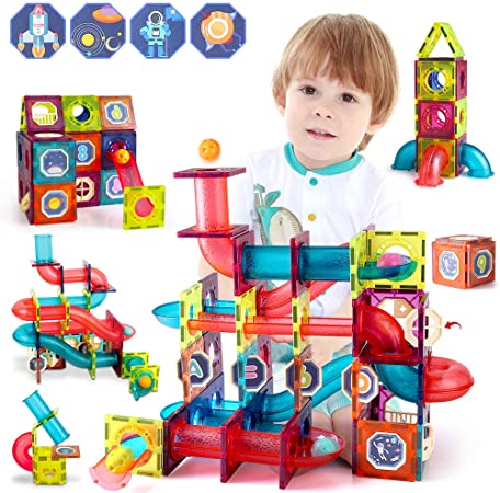 110 PCS Marble Run Magnetic Building Blocks Toys Set- Educational Construction STEM Learning Kit Playset- Puzzle Track Games for 3  Kids Boys and Girls