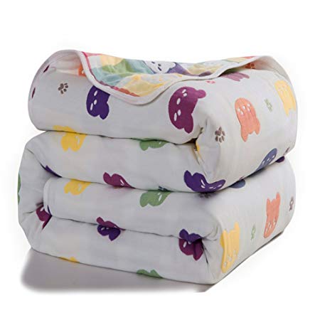 Joyreap 6 Layers of 100% Muslin Cotton Summer Blanket - Soft Lightweight Summer Quilt for Teens & Kids - Hypoallergenic Durable and Comfortable Throw Blanket (Bear, 59"x 79")