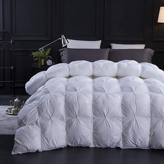 White Solid Super Sale 1000-TC Pinch Pleated Down Comforter- Oversized Queen Size 98 x 98 Inches 1 Piece All-Season Duvet Insert, 500 GSM with Corner Tabs 100% Egyptian Cotton- (White Solid)