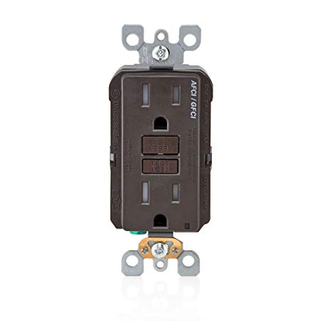 Leviton AGTR1 SmartlockPro Dual Function AFCI/GFCI Receptacle, 15 Amp/125V, Brown