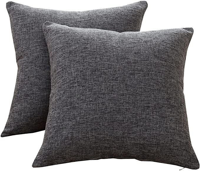 Sunday Praise Linen Decorative Throw Pillow Covers,Classical Square Solid Color Pillow Cases,18x18 Inches Cushion Covers for Sofa Couch Bed&Car,Pack of 2 (Deep Grey)