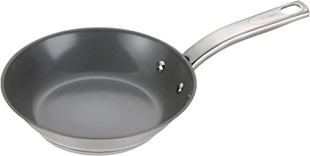 T-fal C71802 Precision Stainless Steel Nonstick Ceramic Coating PTFE PFOA and Cadmium Free Scratch Resistant Dishwasher Safe Oven Safe Fry Pan Cookware, 8-Inch, Silver