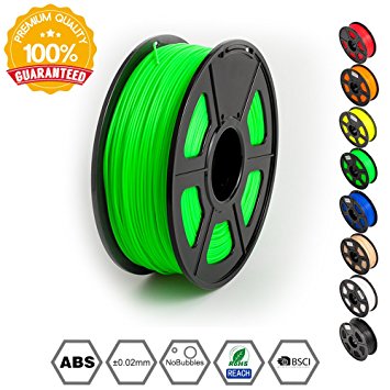 ABS Filaments for 3D Printer-SUNLU Green ABS Filament 1.75 mm,Low Odor Dimensional Accuracy  /- 0.02 mm 3D Printing Filament,2.2 LBS (1KG) Spool 3D Printer Filament for 3D Printers & 3D Pens,Green