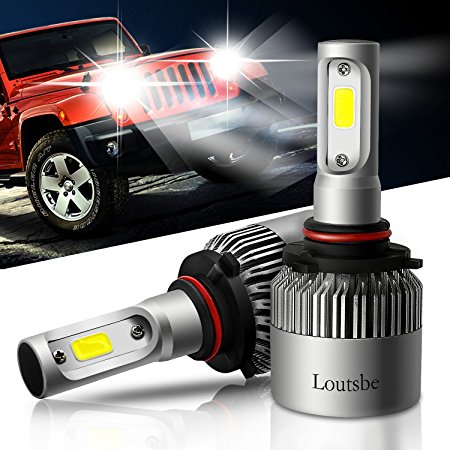 2017 Newest Loutsbe 9005 LED Headlights Bulbs with 2 Pcs 72W 8000LM IP65 Waterproof 6500K COB for HB3 Car Headlamps Kits, Cool White CREE LED and Replace for Halogen Lamps-1 Year Warranty