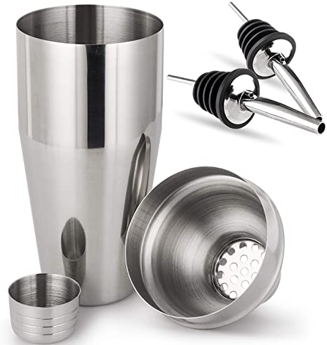 Cocktail Shaker 750ML, Cocktail Making Set Heavy Duty, Coktail Mixer with Jigger Cap & Strainer, Large Capacity for Drinks Bar Accessories Home Use