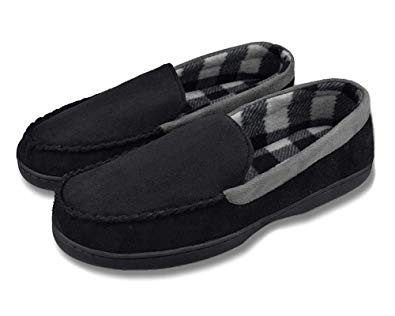 Tirzrro Men's Pile Lined Microsuede Slippers with Memory Foam Indoor Outdoor Slip-on Moccasins
