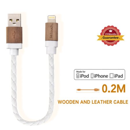 Apple MFI Certified LeTouch Lightning Cable Short Tangle-Free 065 Feet 02M Leather Braided Charger Cable Apple Walnut Wood Connectors Sync and USB Cable for iPhone 6s 6 Plus  5s  5c iPad miniAirPro iPod touch 4th5th Generation iPod nano 5th7th Generation with IOS 90