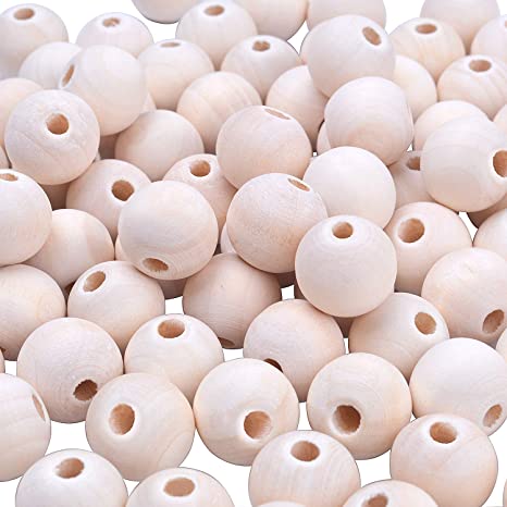 BronaGrand 100pcs 14mm Natural Color Round Ball Wood Spacer Beads Jewelry Findings Charms