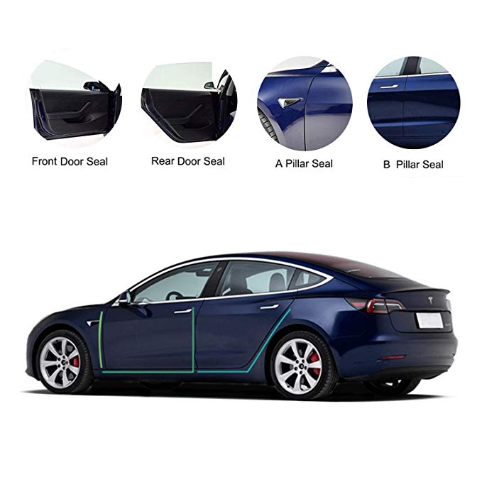 Tesla Model 3 Door Seal Kit, Soundproof Rubber Weather Draft Seal Strip Wind Noise Reduction Kit Accessories, Dirt Reduce, Weather Draft
