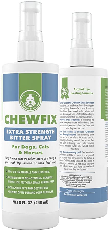 Professional Strength Pet Anti Chew Repellent - Chewfix Bitter Spray - Best Deterrent for Cat & Dog Indoor Training - Recommended No-Stain, Sting or Itch Formula to Stop Chewing - 365 Day Guarantee
