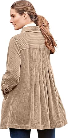 Woman Within Plus Size Pleat-Back Corduroy Jacket Long Oversized Barn Coat