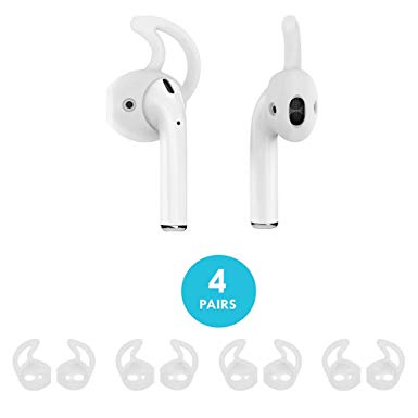 Beam Electronics Ear Hooks Covers Accessories Tips Compatible in Apple AirPods EarPods Headphones/Earphones/ Earbuds [Secure Fit, Anti-Slip Guaranteed] [Built Adventure] (4 Pairs (Clear)