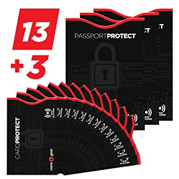Geckone RFID Blocking Sleeves, 13 RFID Blocking Credit Card Sleeves and 3 RFID Blocking Passport Sleeves, Easily Fits Your Wallet, The Ultimate Identity Theft Protection Bundle For Your Family