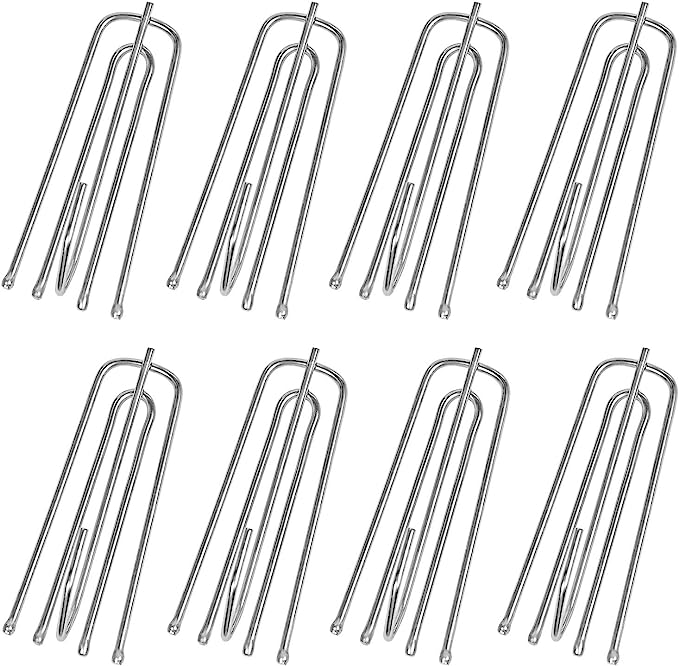 Millennial Essentials Stainless Steel Curtain Pleater Tape Hooks 30 Pack, Traverse Pleater 4 Prongs Curtain Pleat Hook Pinch Pleat Hook Clip (30)