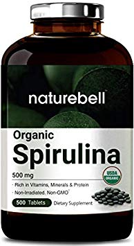 Organic Spirulina, 3000mg Per Serving, 500 Tablets, Best Superfood Rich in Vitamins, Minerals, Fatty Acids, Protein, Chlorophyll, Phytonutrients & Antioxidant, Non-GMO and Vegan Friendly