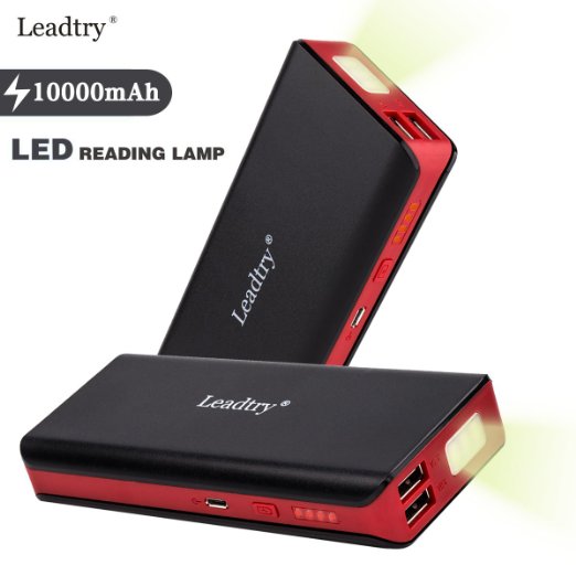 Leadtry® 10000mah Fast Charging Portable Charger External Battery Pack Power Bank with Powerful Dual USB Port Build in Flash Light for Iphone 6s Plus, Ipad and Samsung Tablet Black