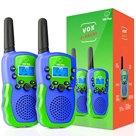 Walkie Talkies for Kids - Vox Box Kids Walkie Talkies for Boys or Girls, Voice Activated Long Range Outdoor Toys Walkie Talkie Set (Blue/Green)